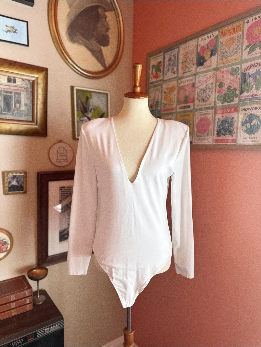 Babaton Contour Shoulder Pad V-Neck Bodysuit (V-neck bodysuit with shoulder pads